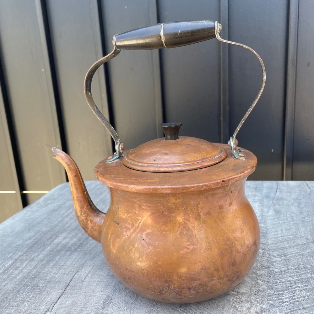 Vintage Douro B&M Copper Tea Kettle Made in Portugal Wood Handle Rustic Decor - Picture 2 of 8